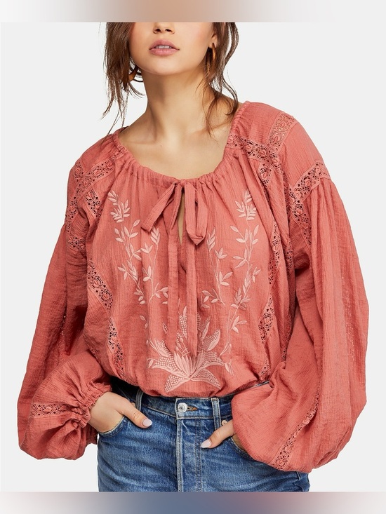 Free People Tops - Free People Athena dusty  Rose Embroidered top